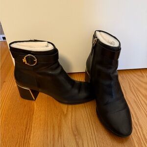 Veronica Beard Black Ankle Boots with Gold Accents